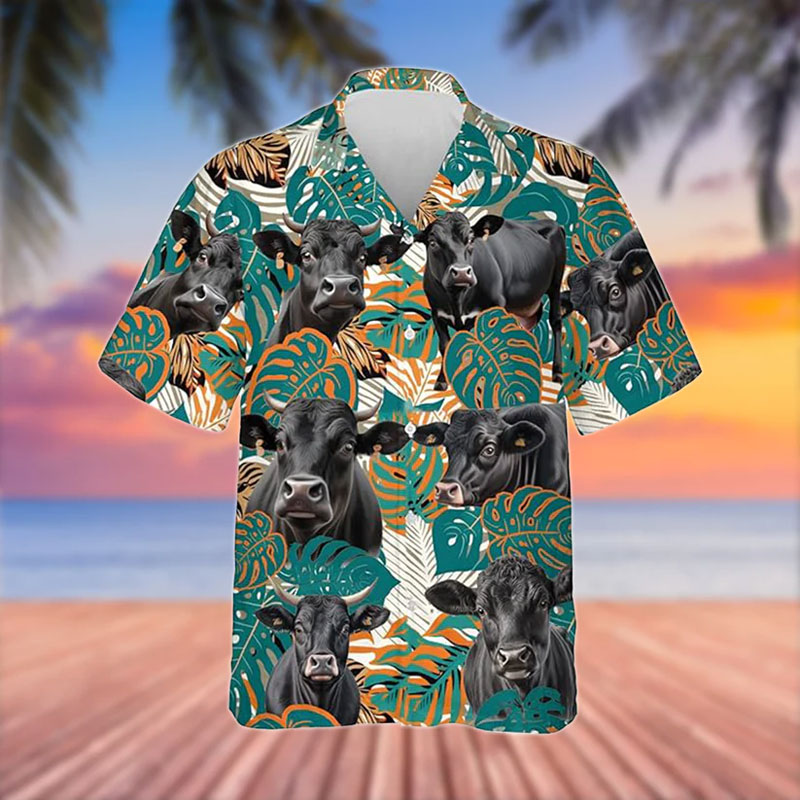 Black Angus Blue 3D Hawaiian Flower Shirt