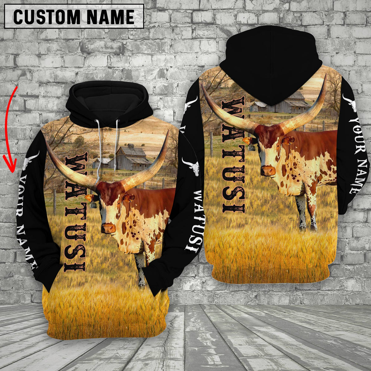 Personalized Name Watusi On The Farm All Over Printed 3D Hoodie