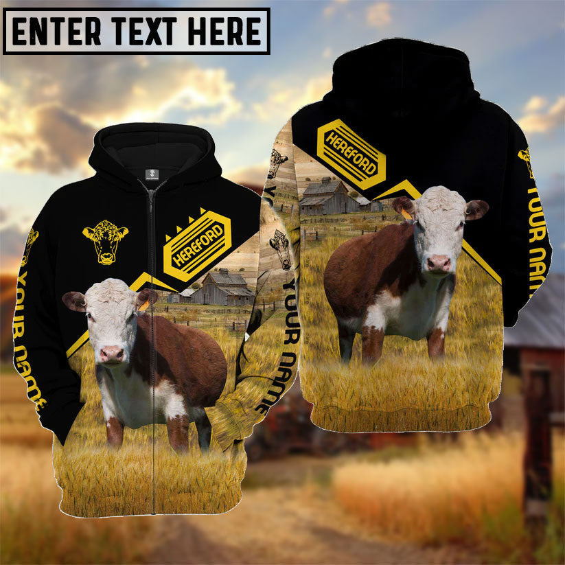 Personalized Name Hereford Black Yellow Pattern 3D Hoodie