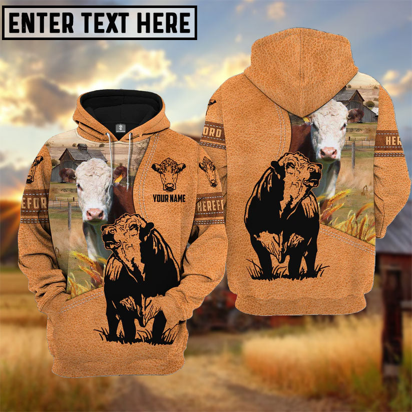 Farm Personalized Name Hereford Light Brown Pattern 3D Hoodie