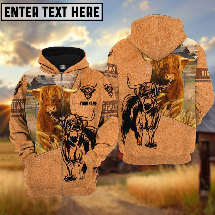 Farm Personalized Name Highland Light Brown Pattern 3D  Hoodie