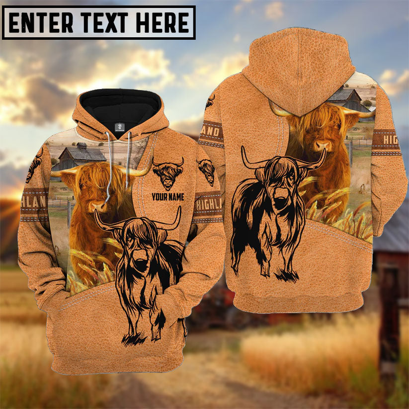 Farm Personalized Name Highland Light Brown Pattern 3D  Hoodie