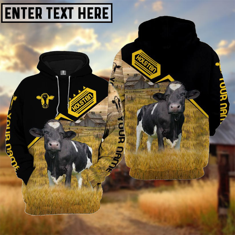 Personalized Name Holstein Black Yellow Pattern 3D Hoodie