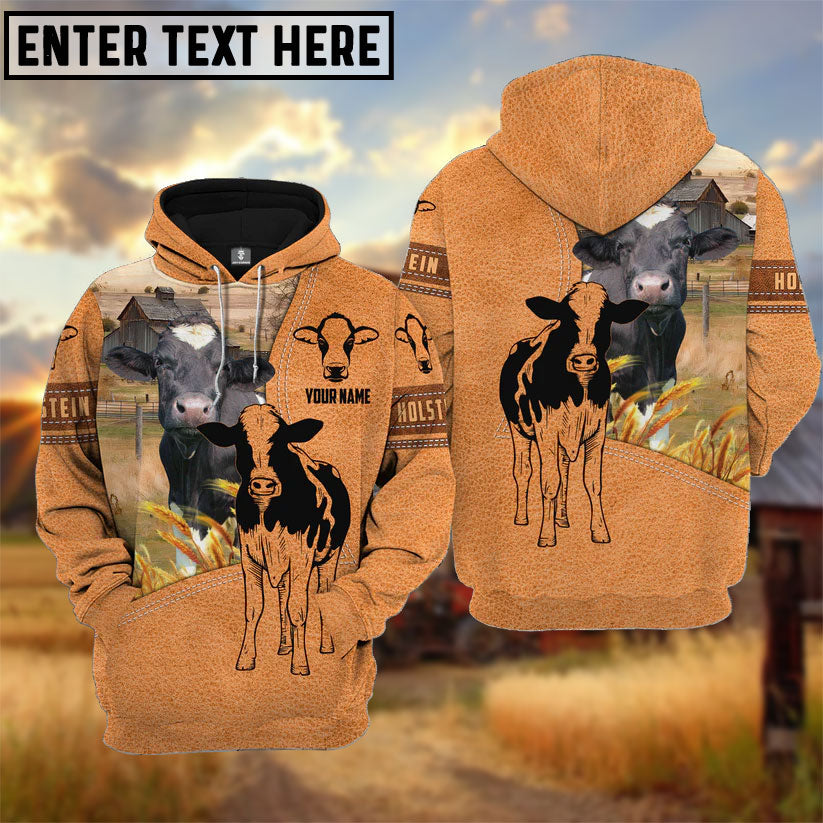 Farm Personalized Name Holstein Light Brown Pattern 3D  Hoodie