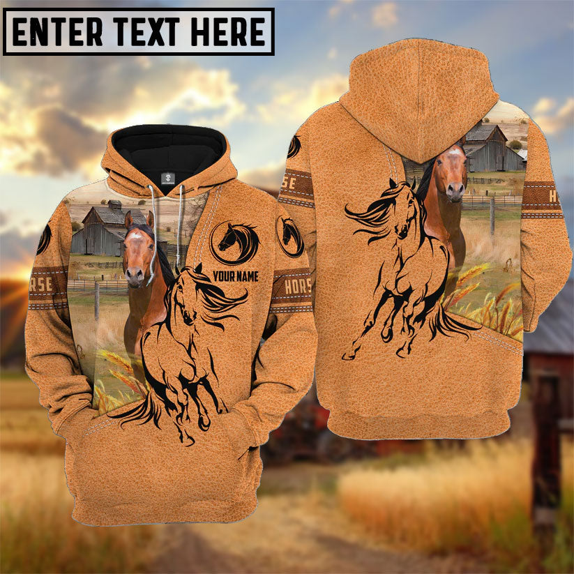 Farm Personalized Name Horse Light Brown Pattern 3D  Hoodie