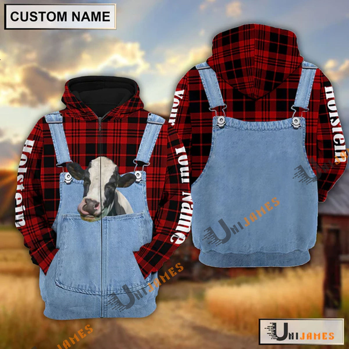 Holstein Red Jeans Pattern Personalized Name 3D Hoodie