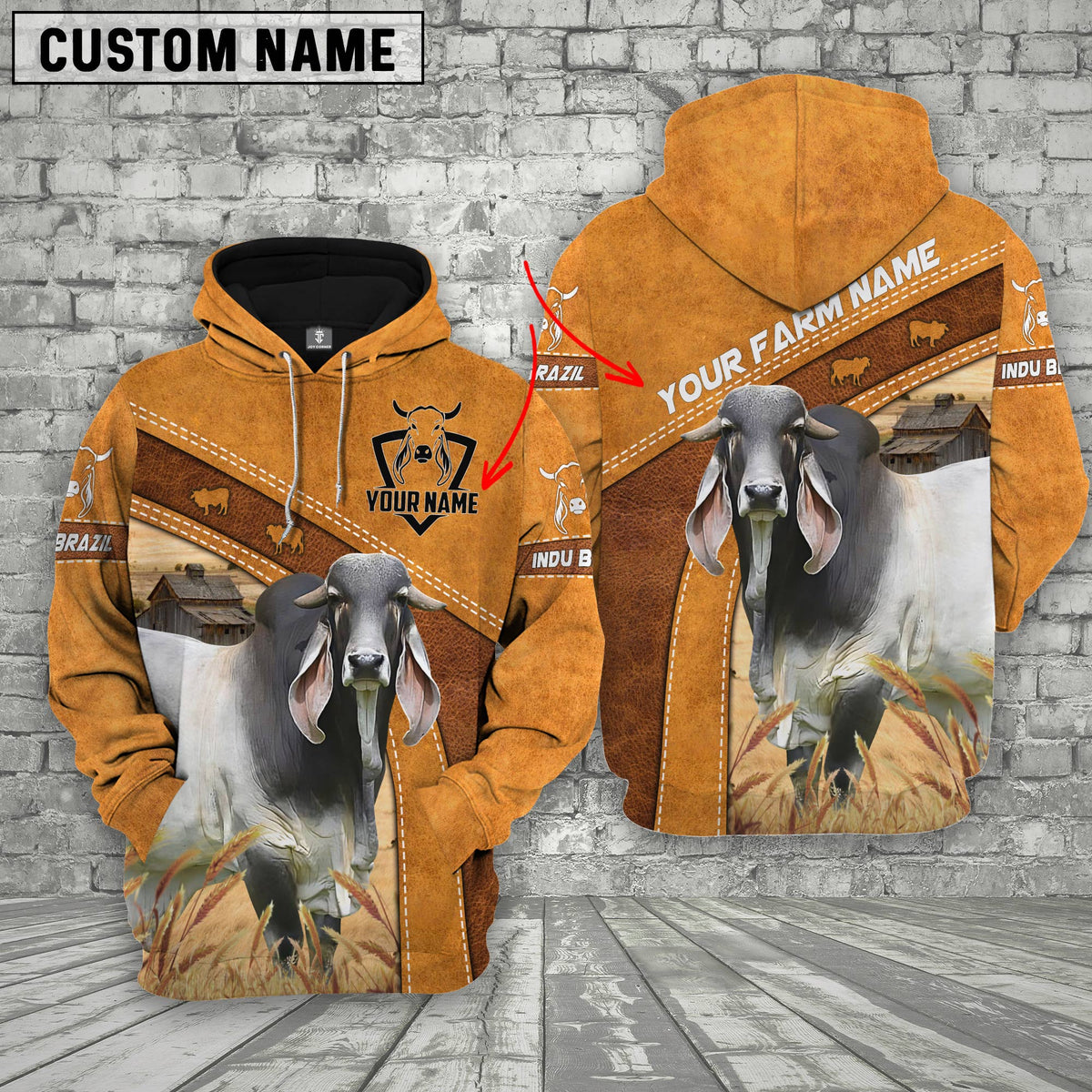 Personalized Name Farm Indu Brazil Cattle Hoodie