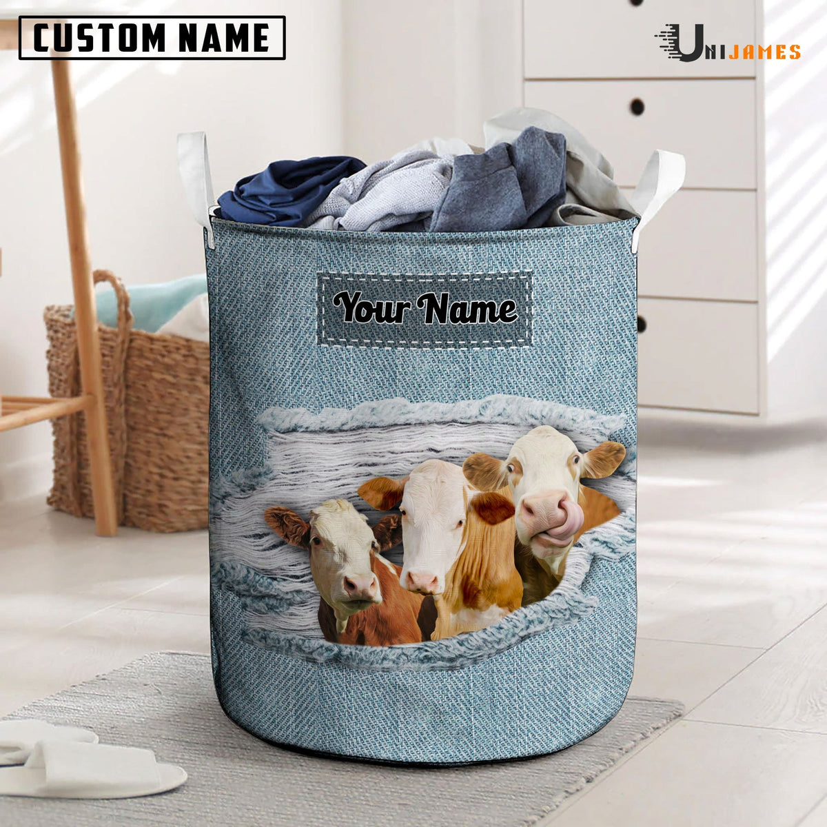 Simmental Custom Name Jeans Laundry Basket