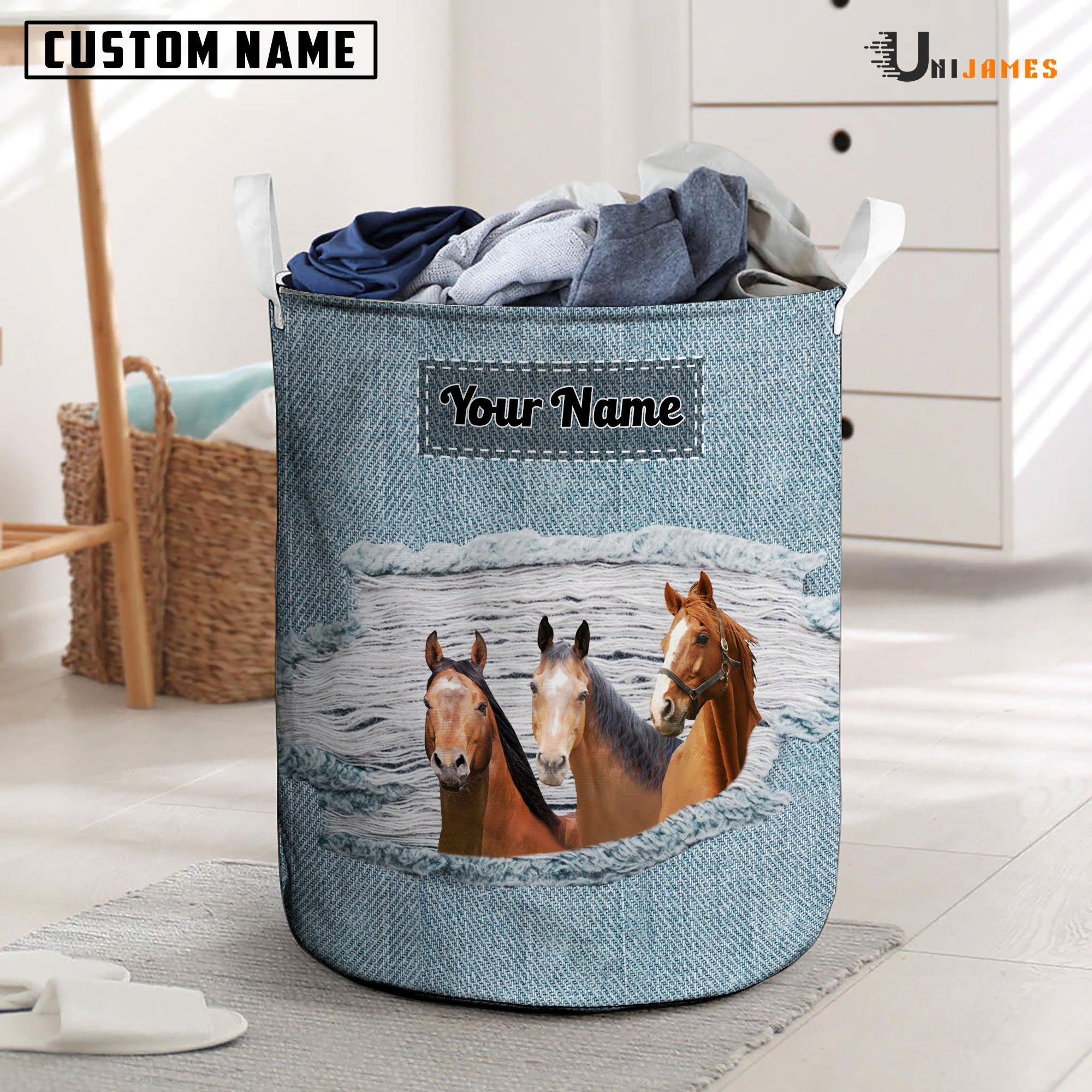 Horse Custom Name Jeans Laundry Basket