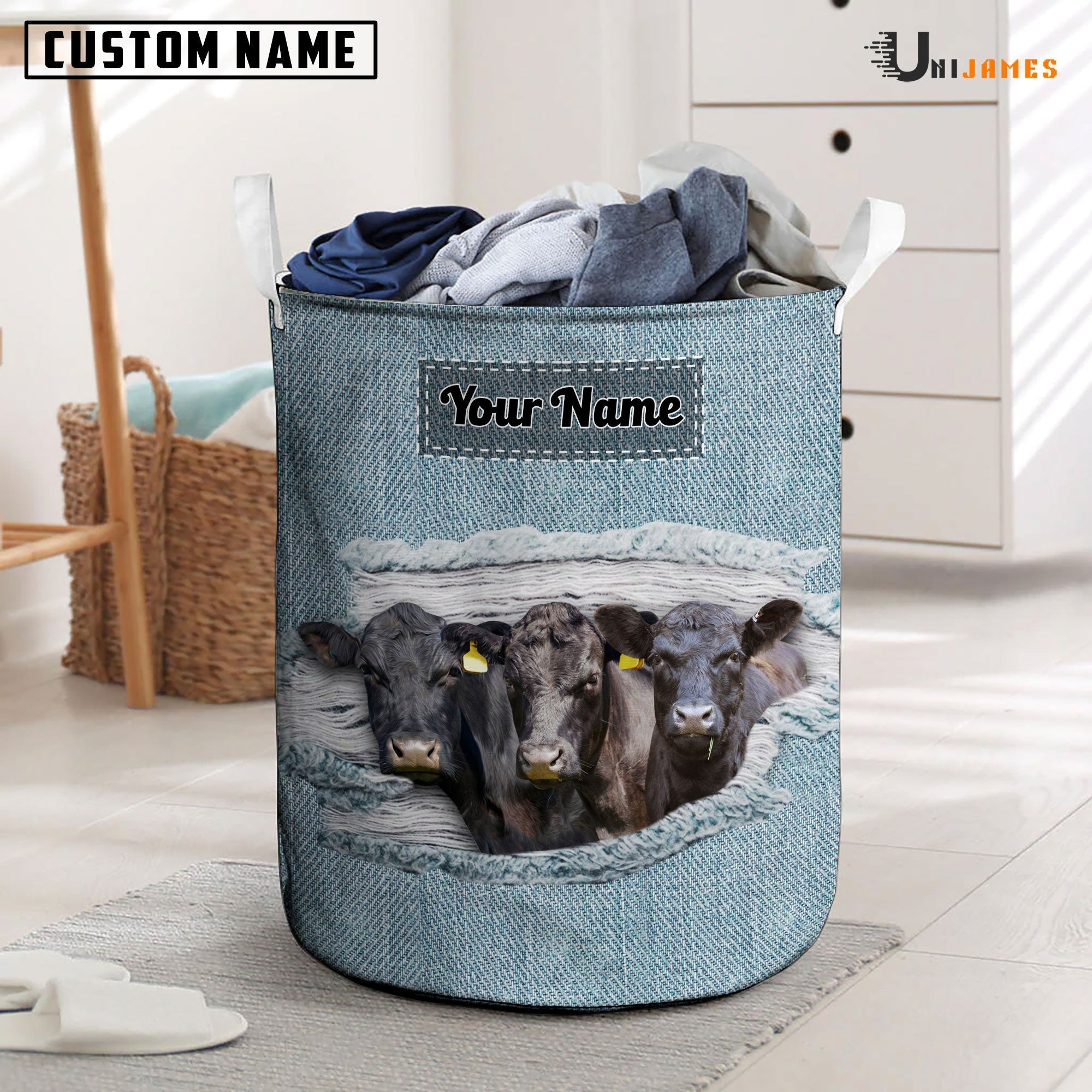 Black Angus Custom Name Jeans Laundry Basket