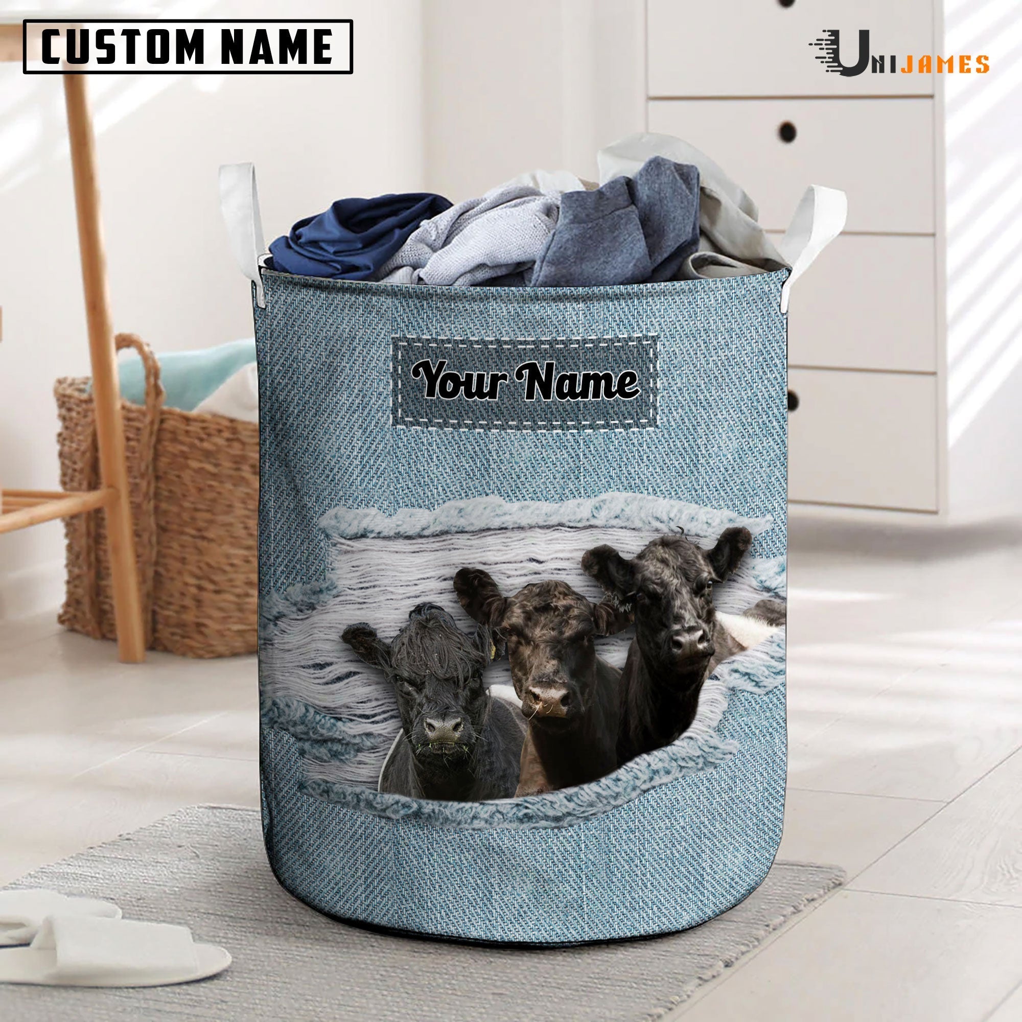Belted Galloway Custom Name Jeans Laundry Basket