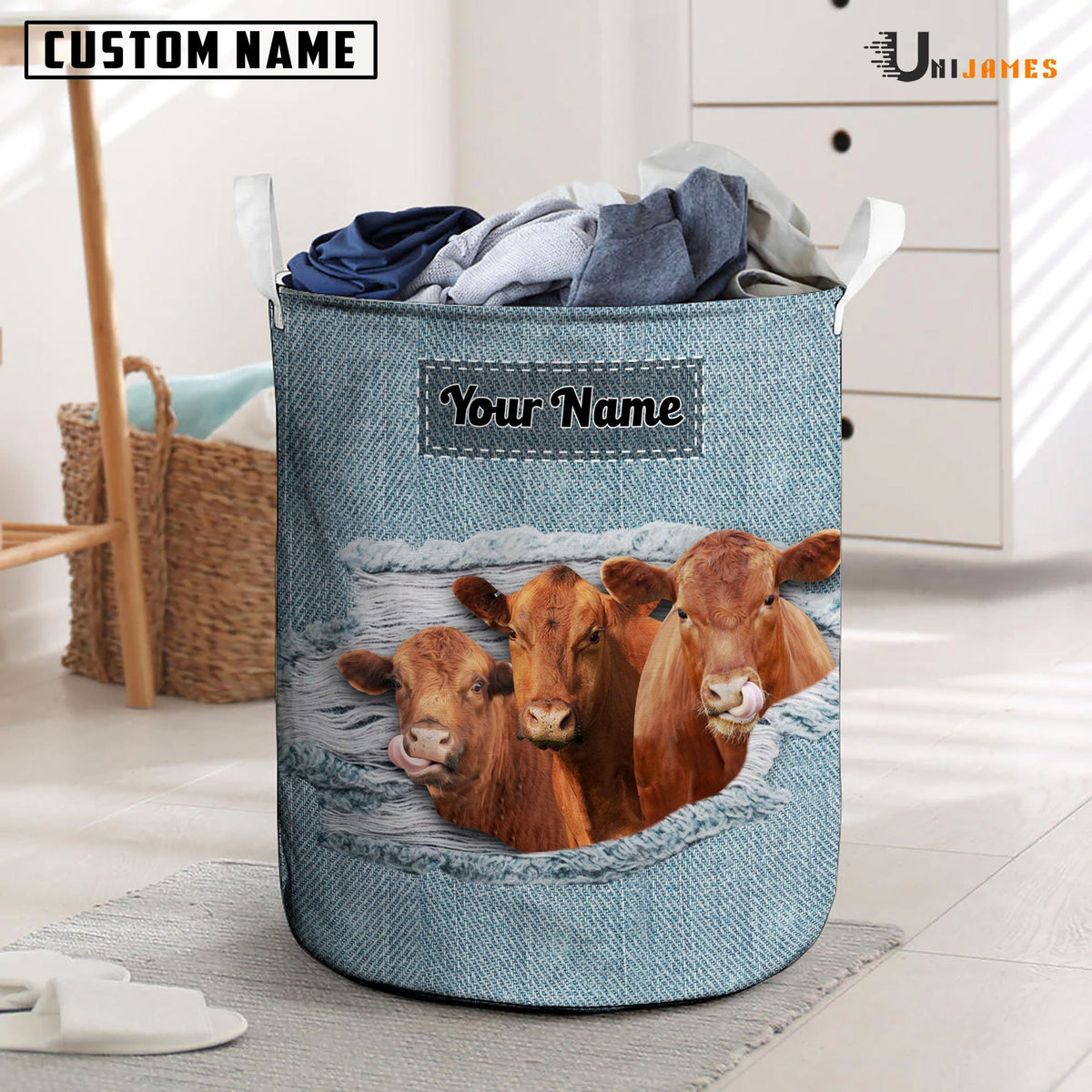 Red Angus Custom Name Jeans Laundry Basket