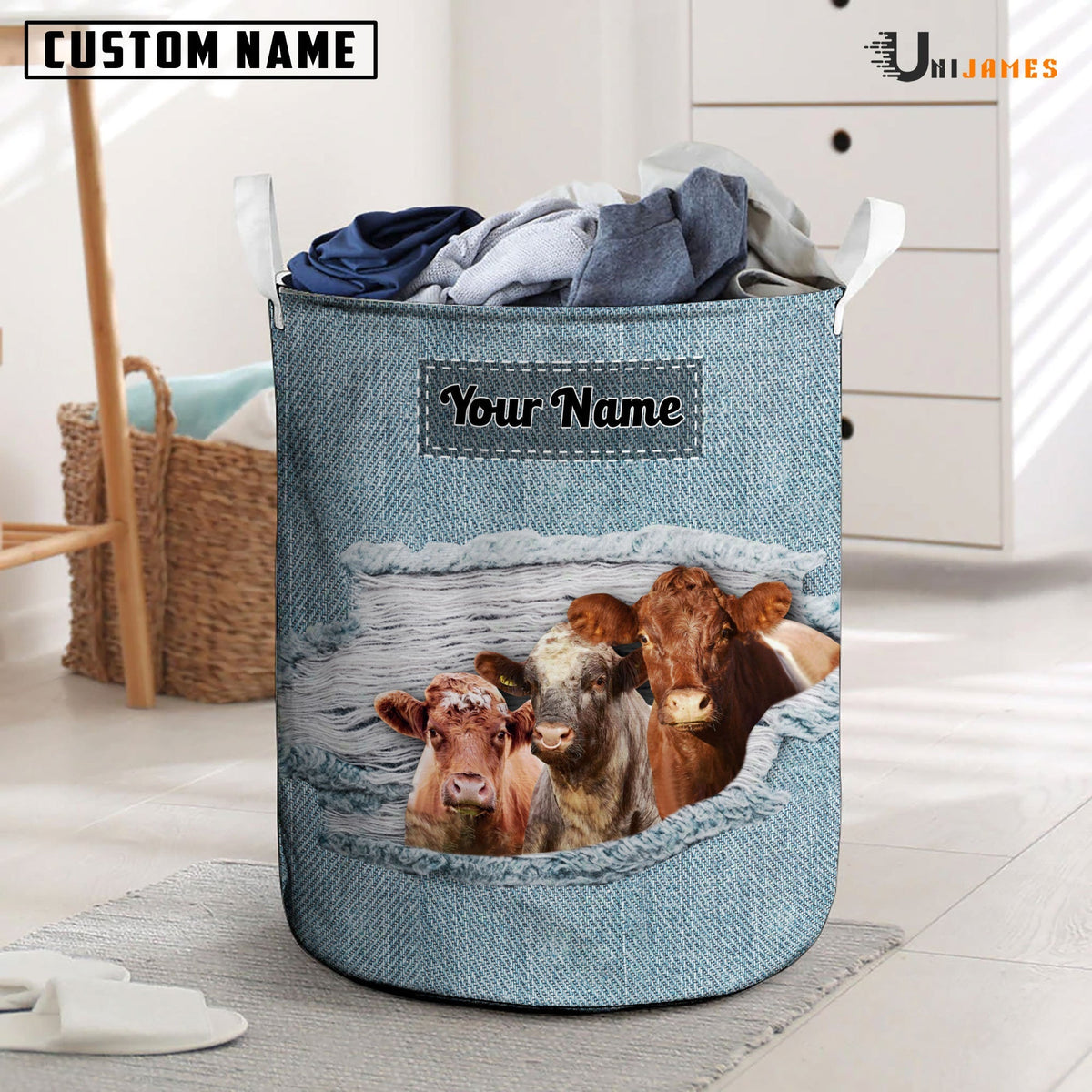 Shorthorn Custom Name Jeans Laundry Basket