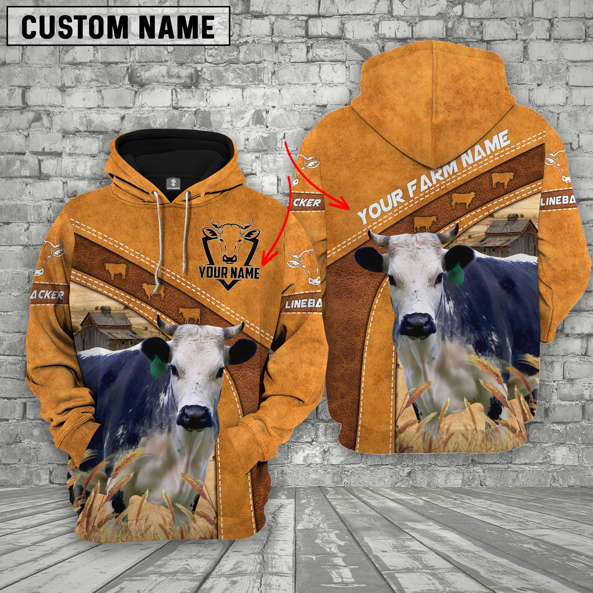 Personalized Name Linebacker Cattle All Over Printed 3D Cattle Hoodie