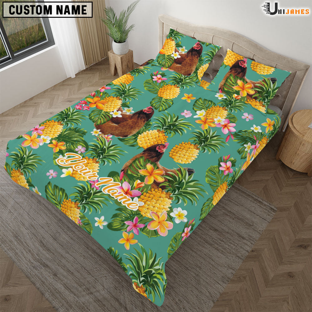 Chicken Pineapple Pattern Custom Name Bedding Set