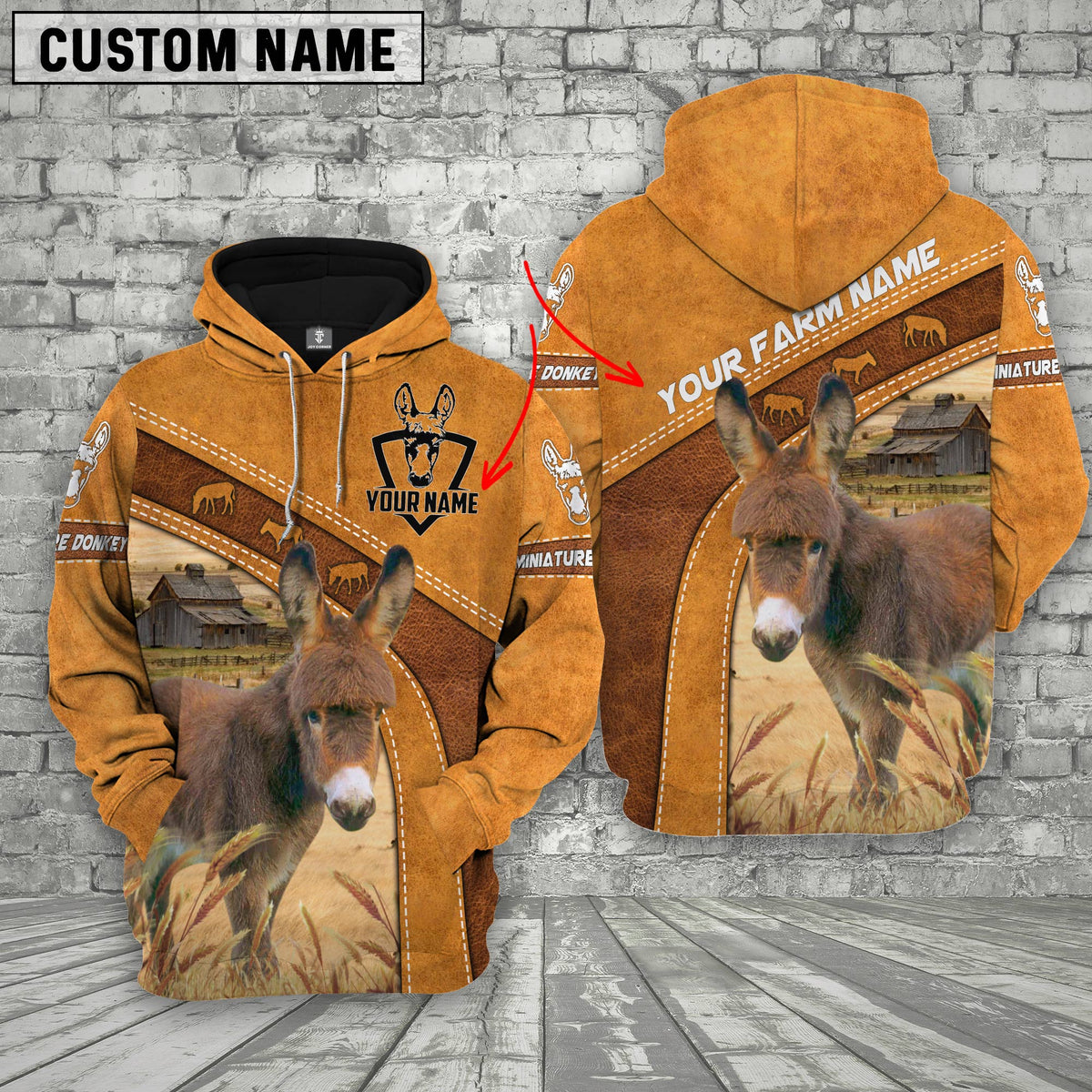 Personalized Name 3D Miniature Donkey Hoodie