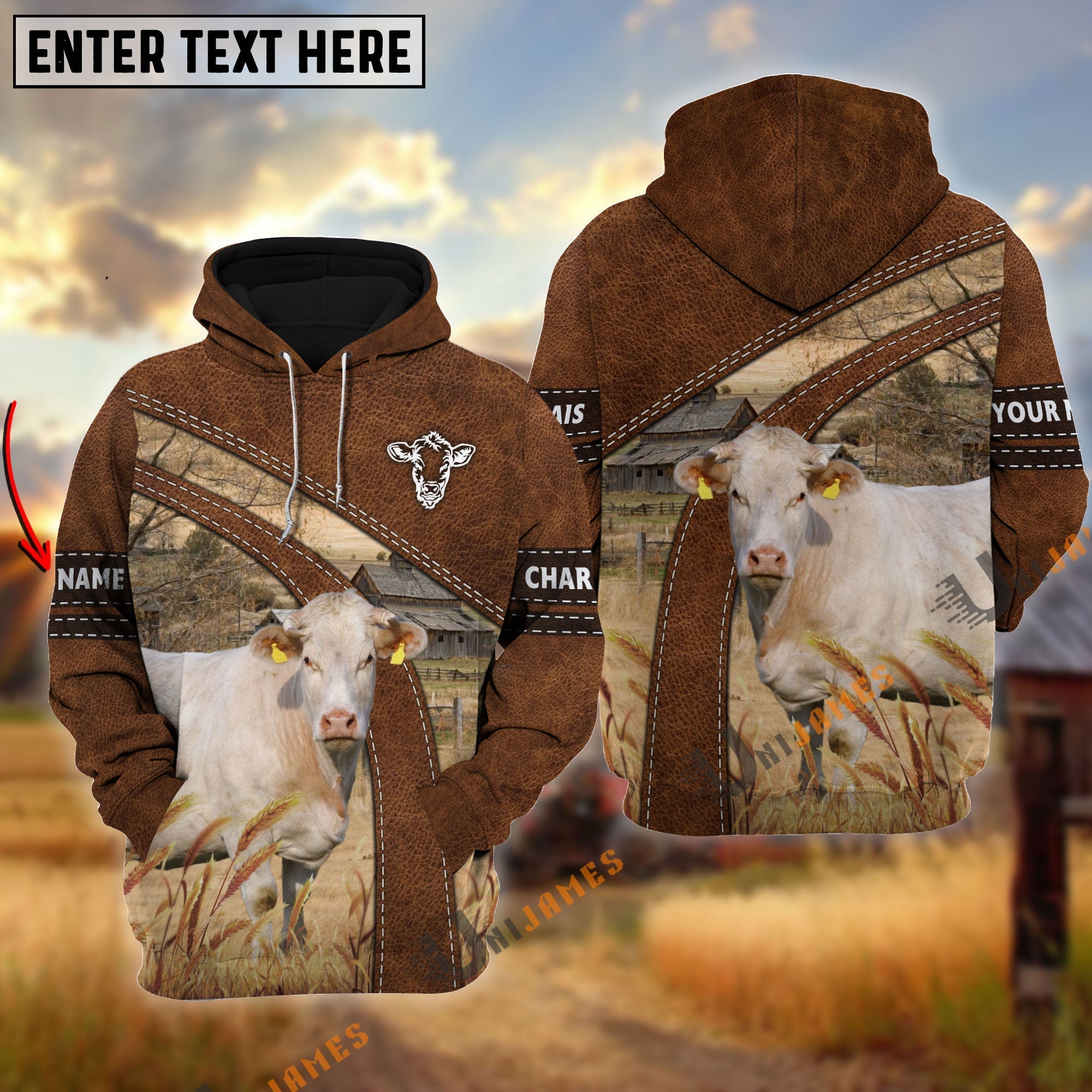 Charolais Custom Name On Sleeve 3D Hoodie