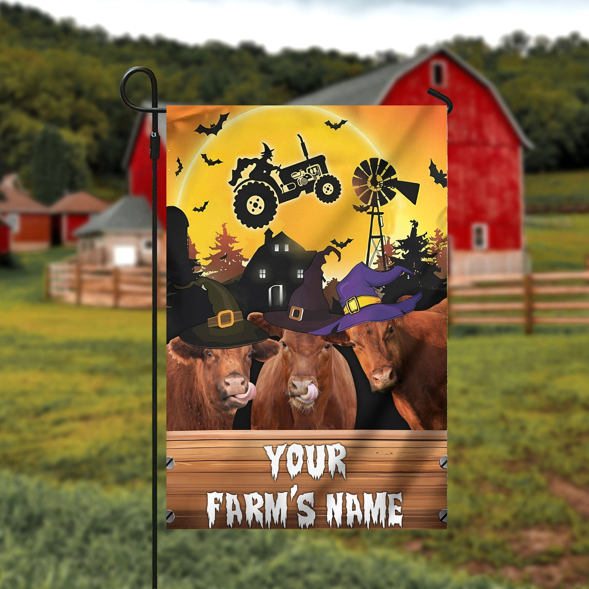 Red Angus Farming Customized Name 3D Flag