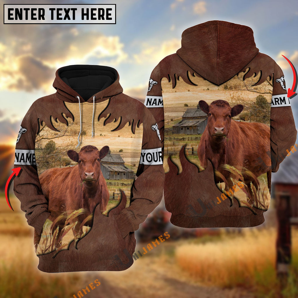 Red Angus Brown Hair Pattern Personalized Name 3D Hoodie