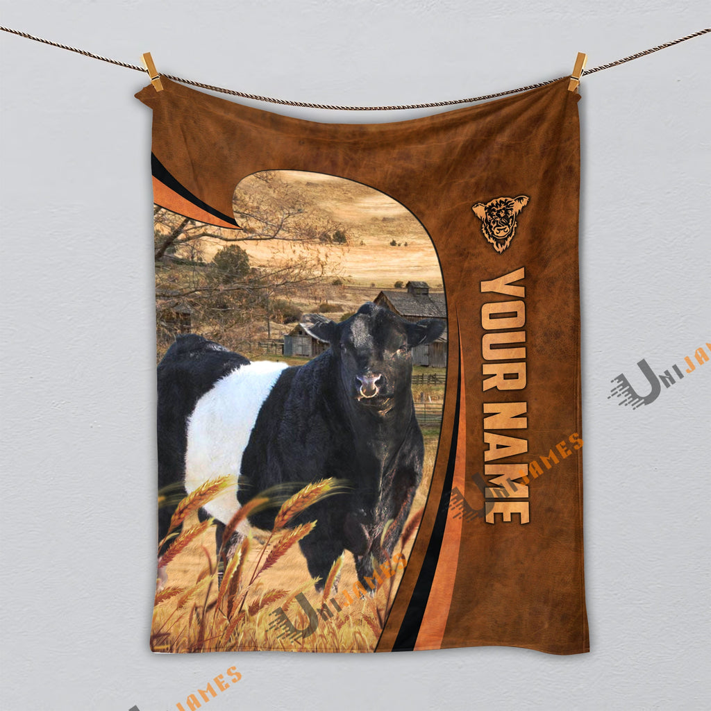 Personalized Name Belted Galloway Premium Brown Pattern 3D Blanket