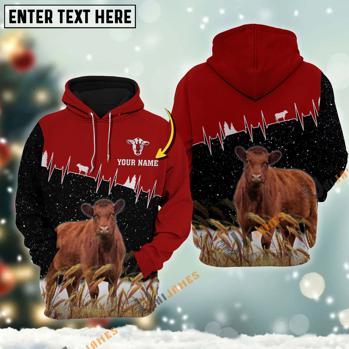 Personalized Name Red Angus Xmas Hoodie