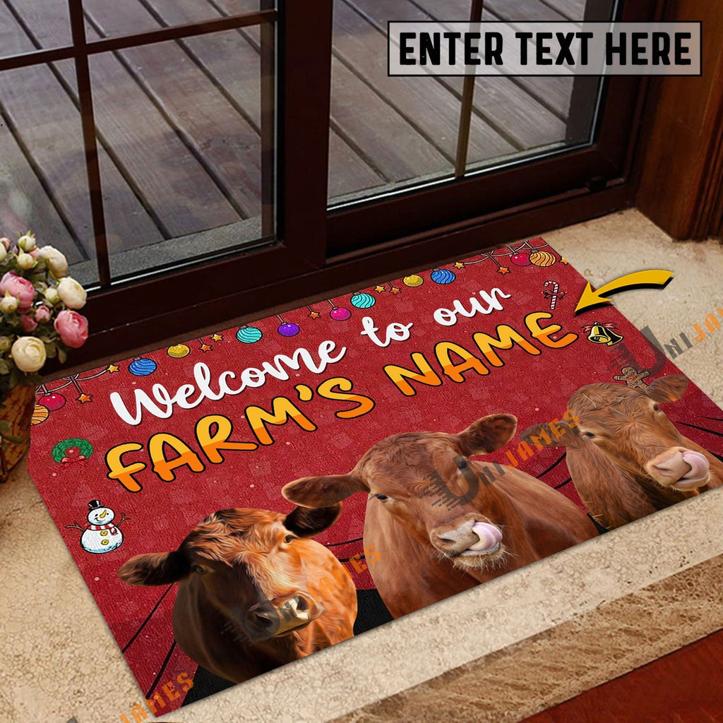 Red Angus Christmas Custom Name Doormat