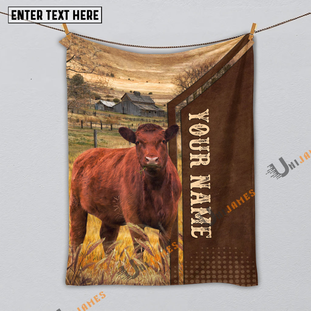 Personalized Name Red Angus Farming Life Pattern Blanket