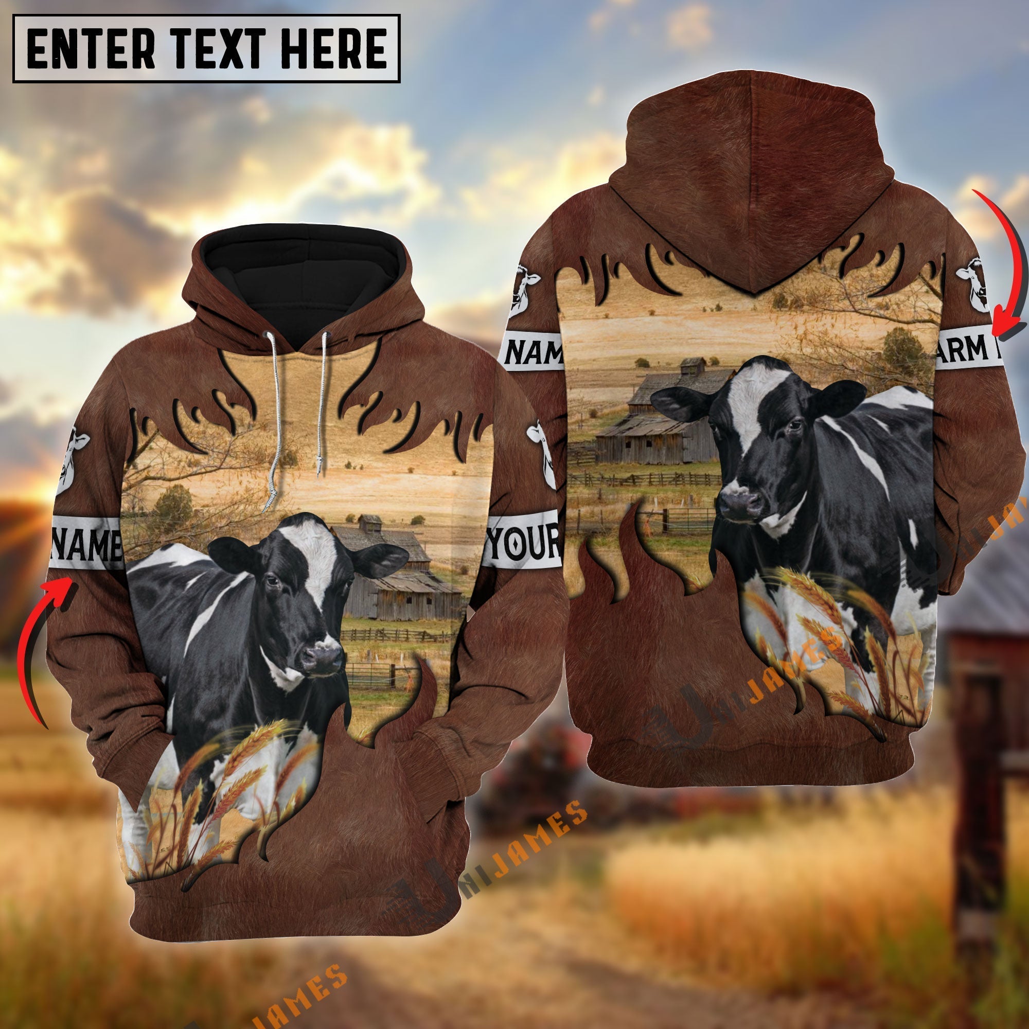Holstein Brown Hair Pattern Personalized Name 3D Hoodie