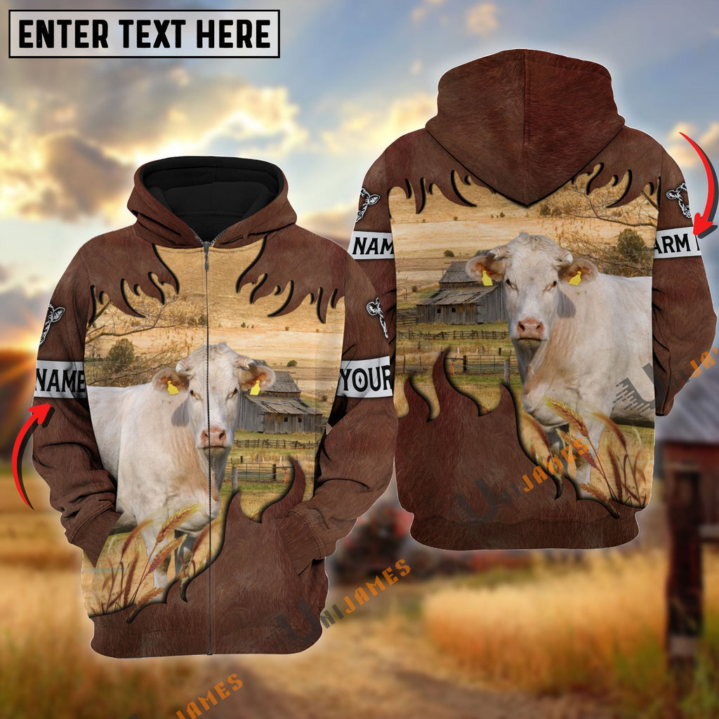 Charolais Brown Hair Pattern Personalized Name 3D Hoodie