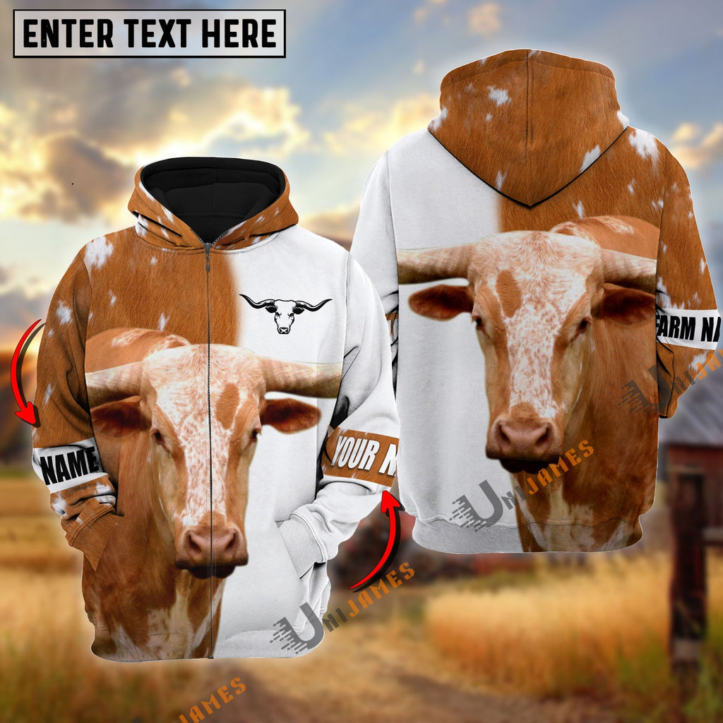 Texas Longhorn Cattle And White Personalized Name Shirt