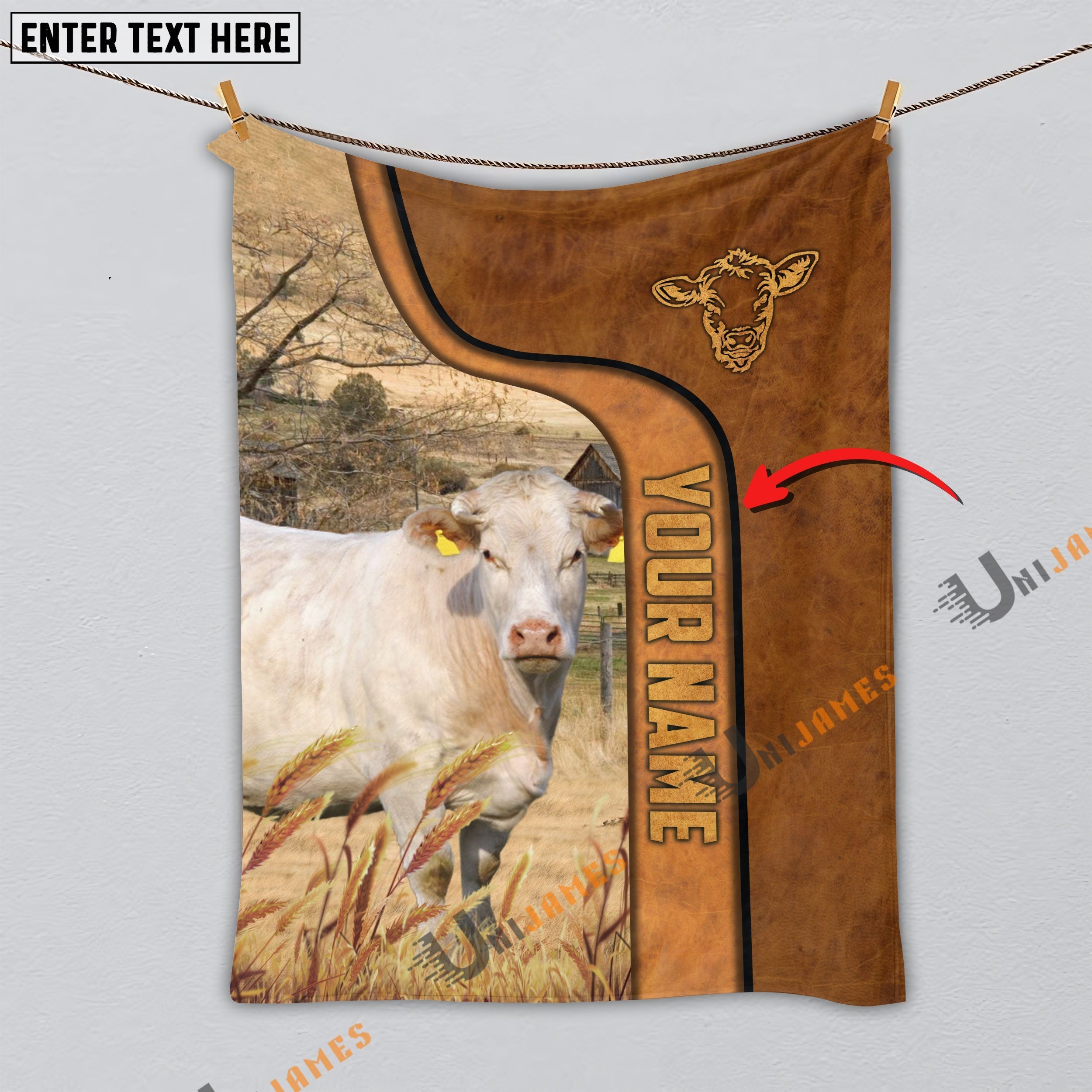 Personalized Name Charolais Premium Brown Pattern Blanket