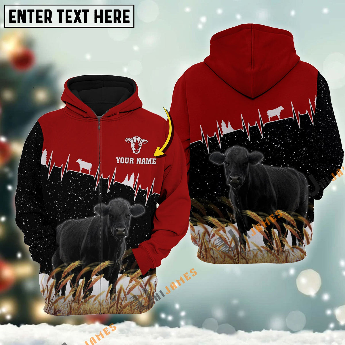 Personalized Name Black Angus Xmas Hoodie