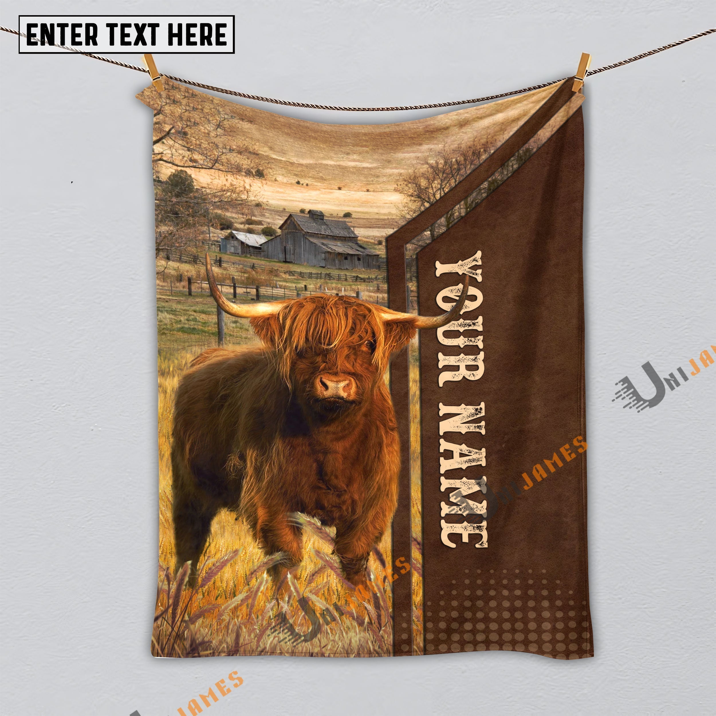 Personalized Name Highland Farming Life Pattern Blanket
