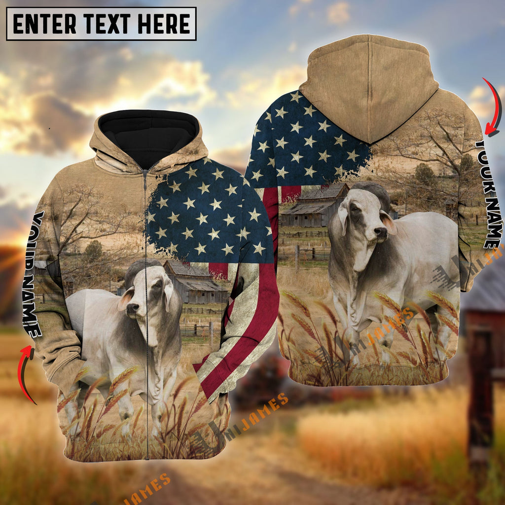 Brahman US Flag Customized Name 3D Hoodie