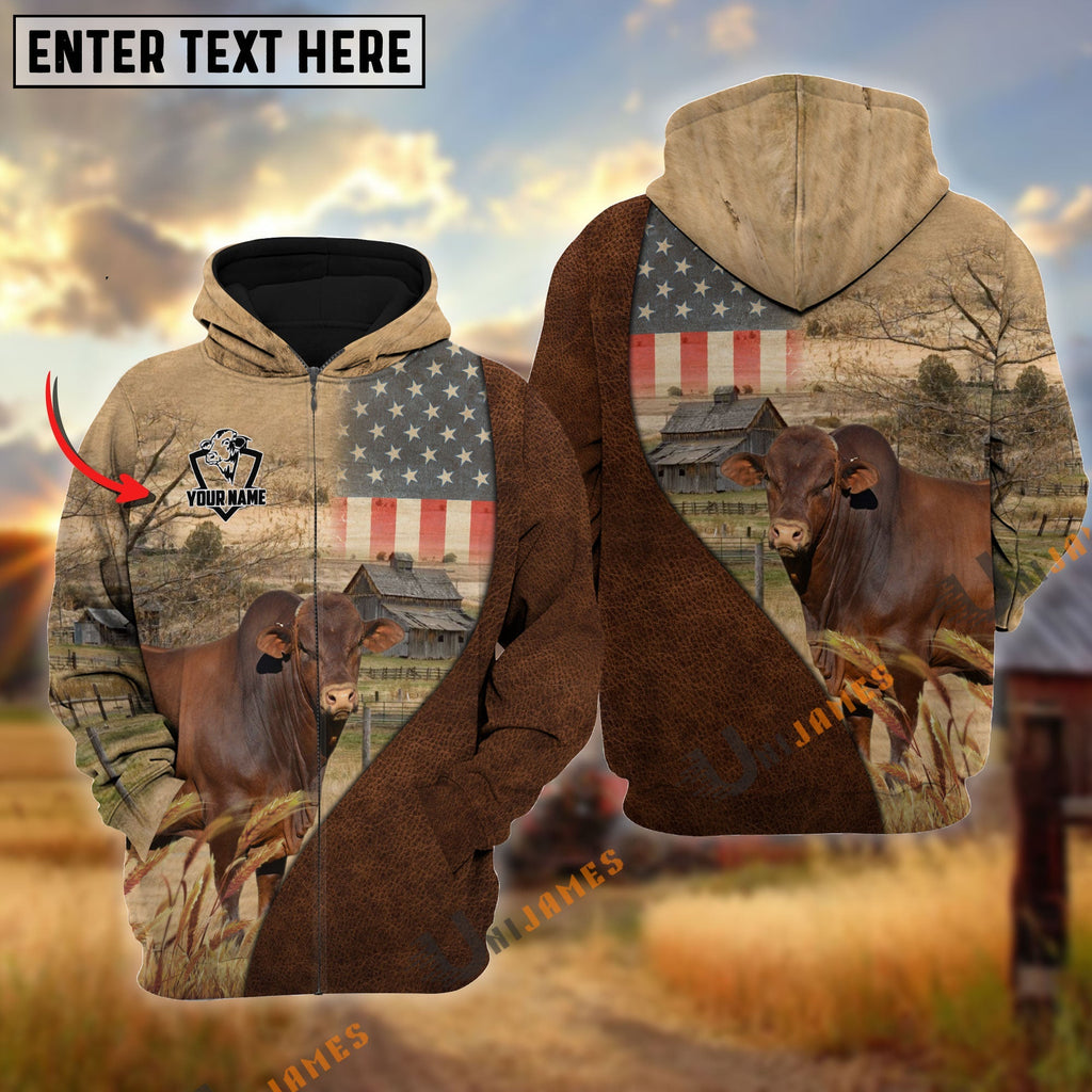 Personalized Name Beefmaster Cattle USA Flag Hoodie