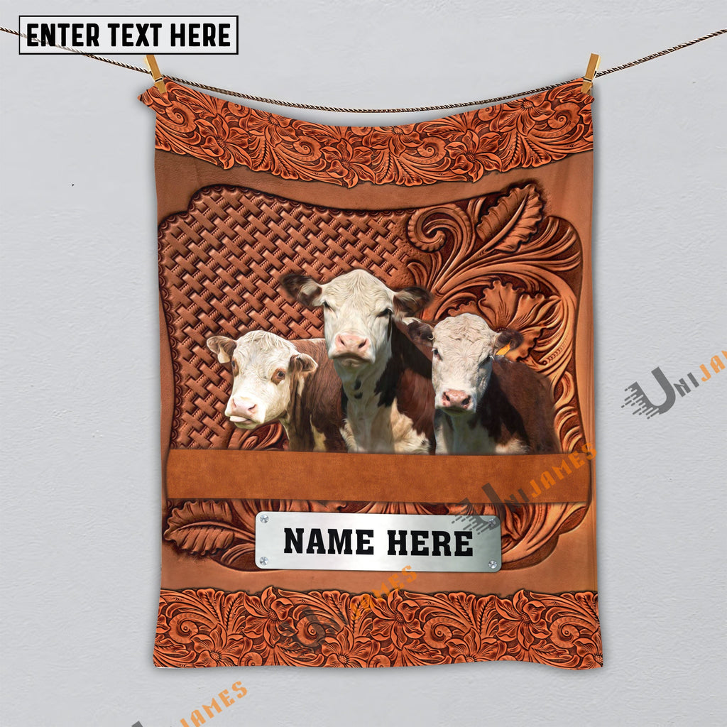 Hereford Cattle Farming Life Personalized Name Blanket