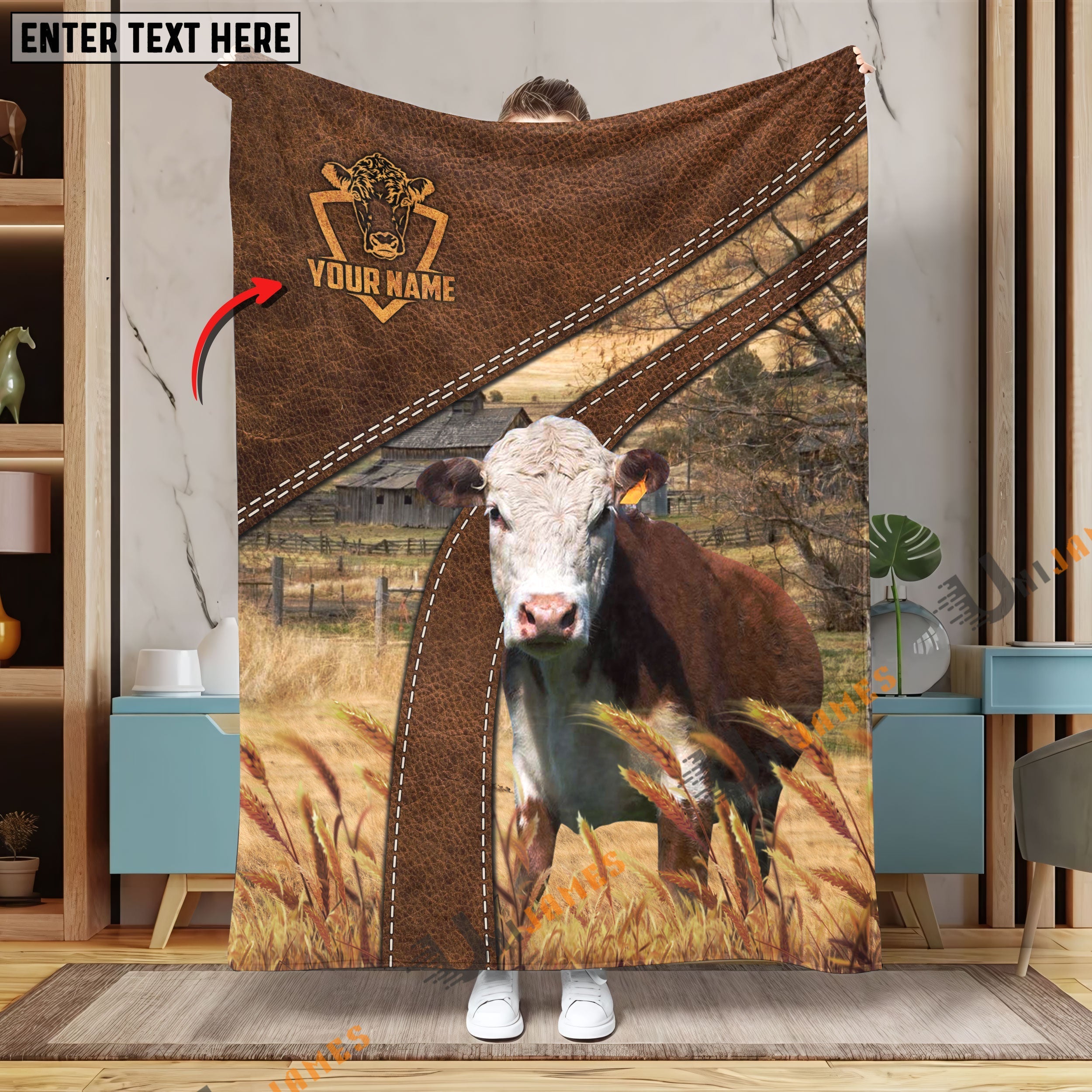 Personalized Name Hereford Brown Blanket