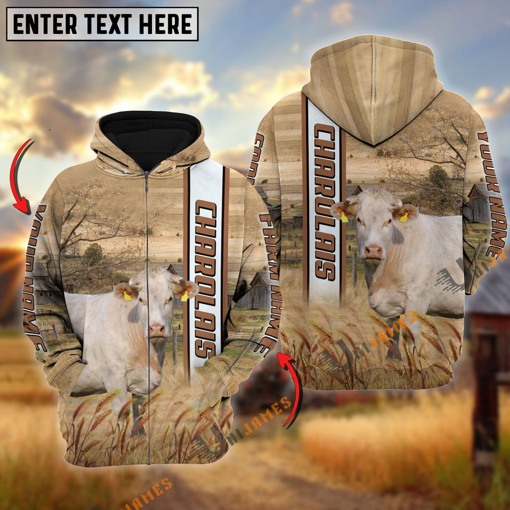 Charolais Happy Farm Life Personalized Name, Farm Name 3D Hoodie