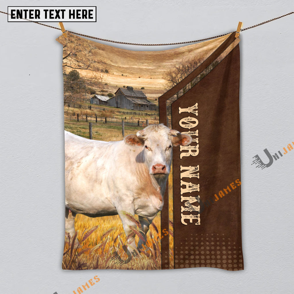 Personalized Name Charolais Farming Life Pattern Blanket