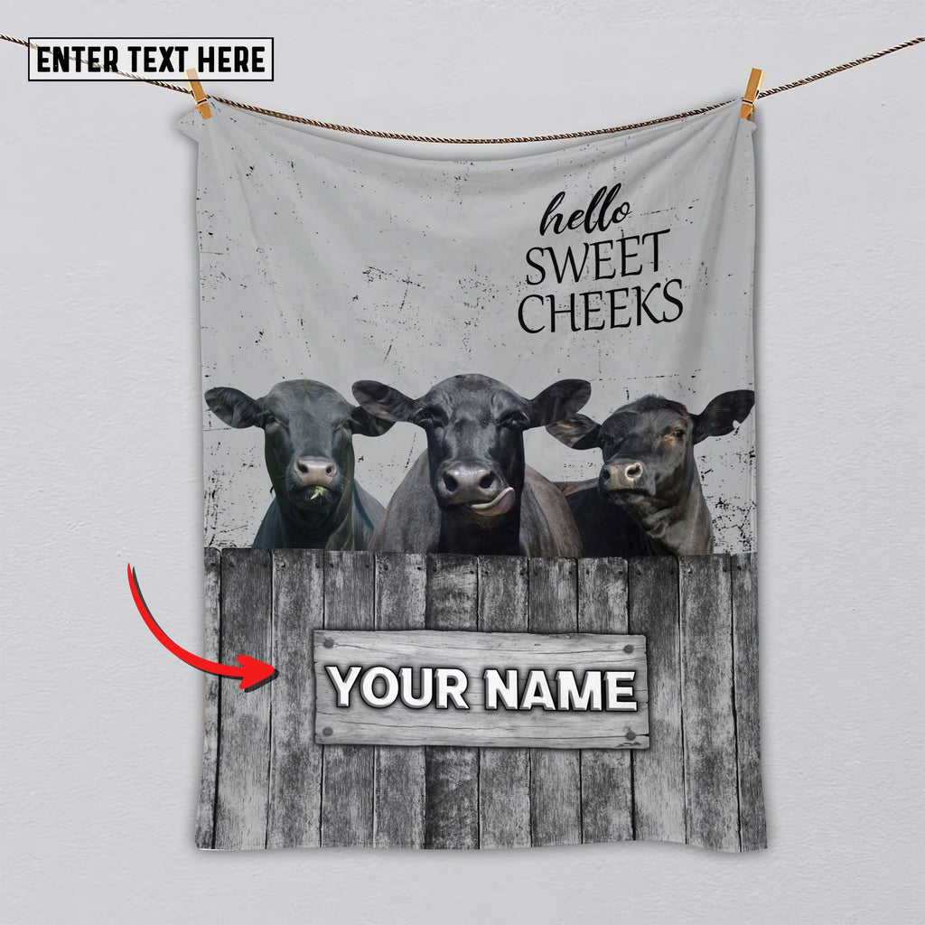 Personalized Name Black Angus Hello Sweet Cheeks Pattern Blanket