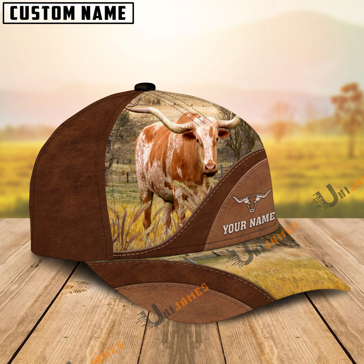 Texas Longhorn Farm Living Pattern Customized Name Cap