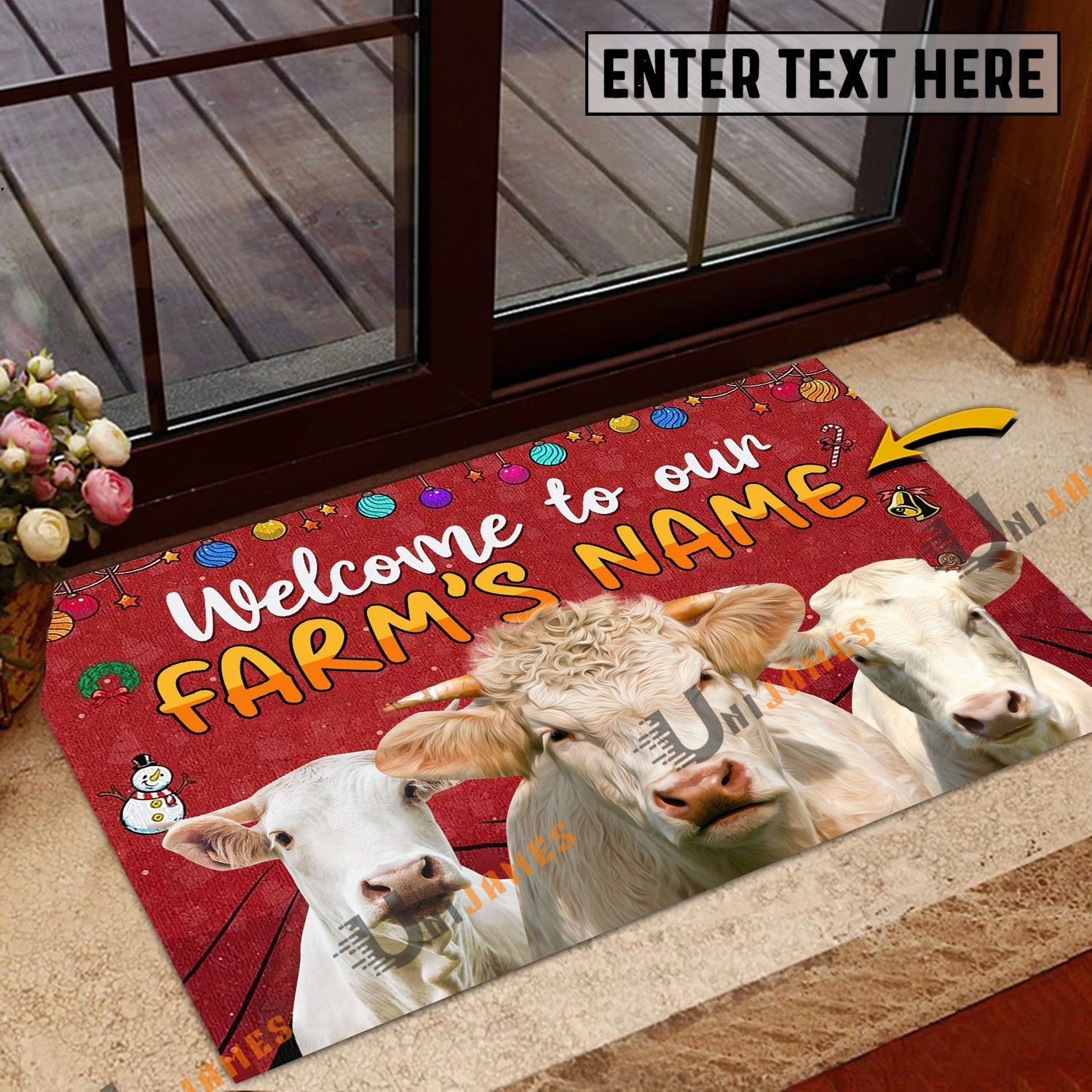 Charolais Christmas Custom Name Doormat