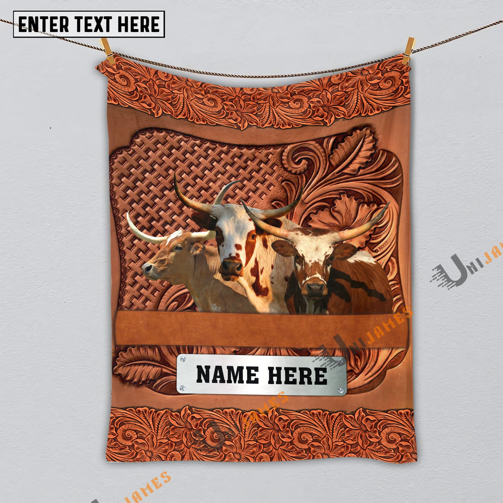 Texas Longhorn Cattle Farming Life Personalized Name Blanket