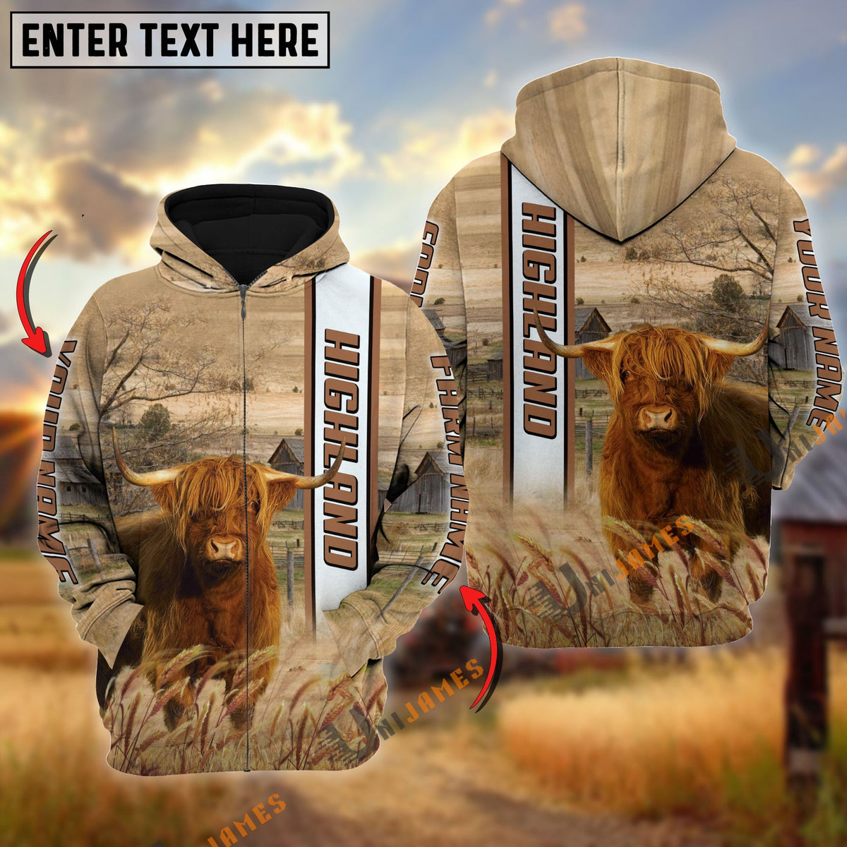 Highland Happy Farm Life Personalized Name, Farm Name 3D Hoodie