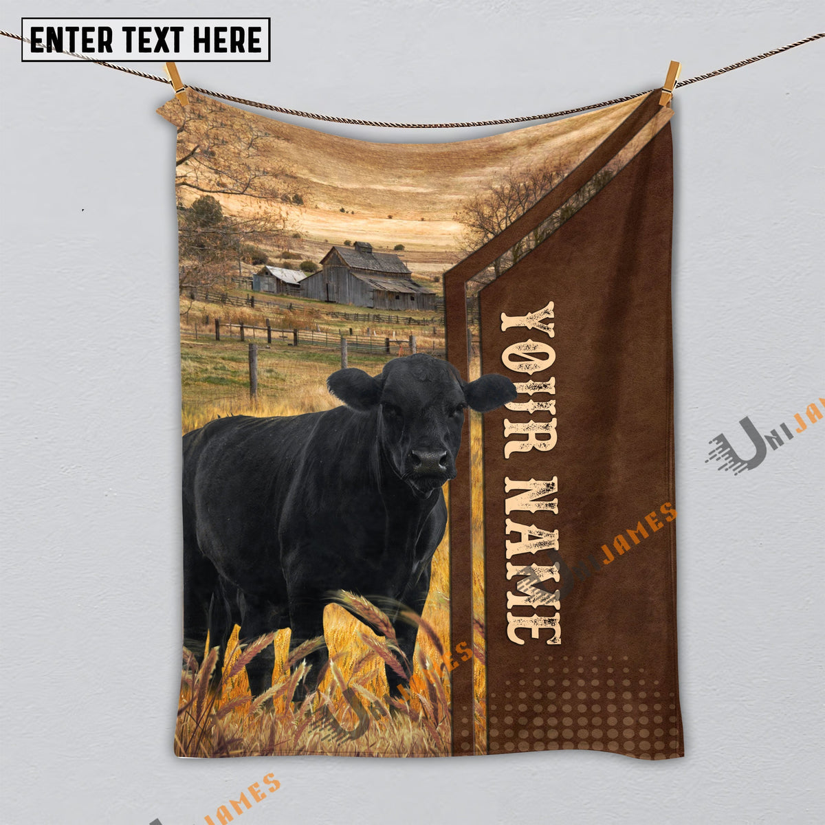 Personalized Name Black Angus Farming Life Pattern Blanket
