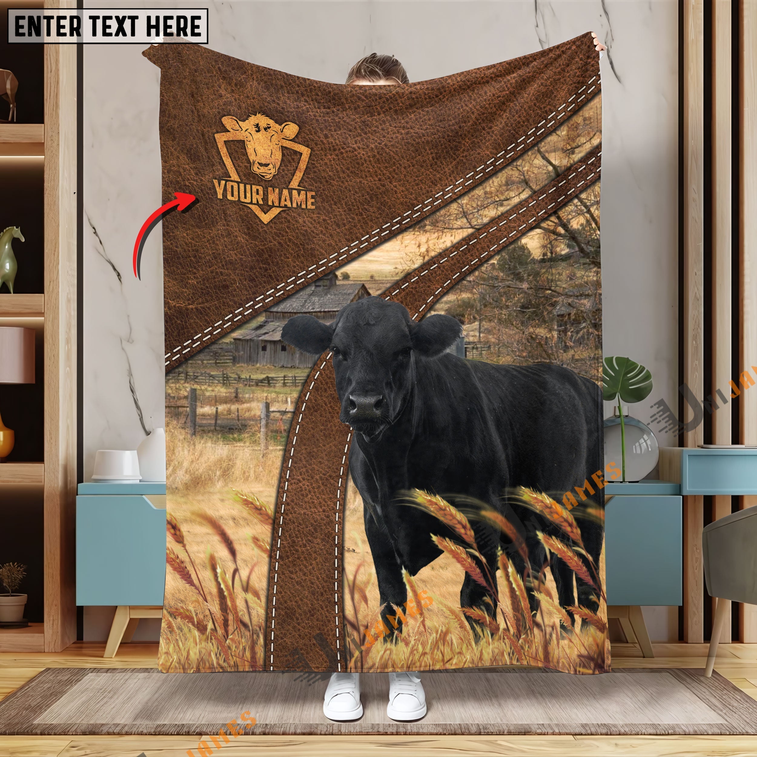 Personalized Name Black Angus Brown Blanket