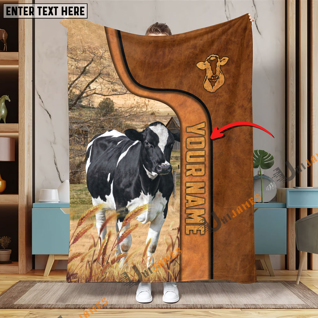 Personalized Name Holstein Premium Brown Pattern Blanket