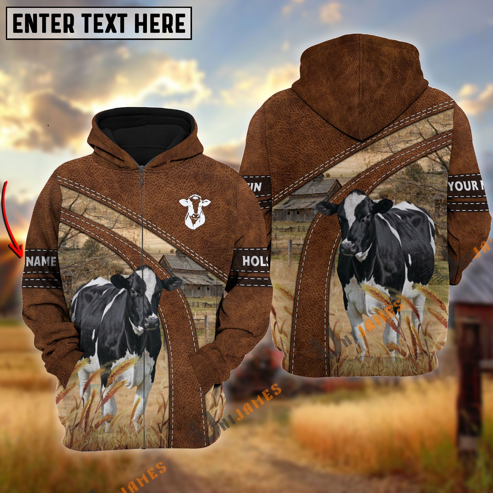 Holstein Custom Name On Sleeve 3D Hoodie