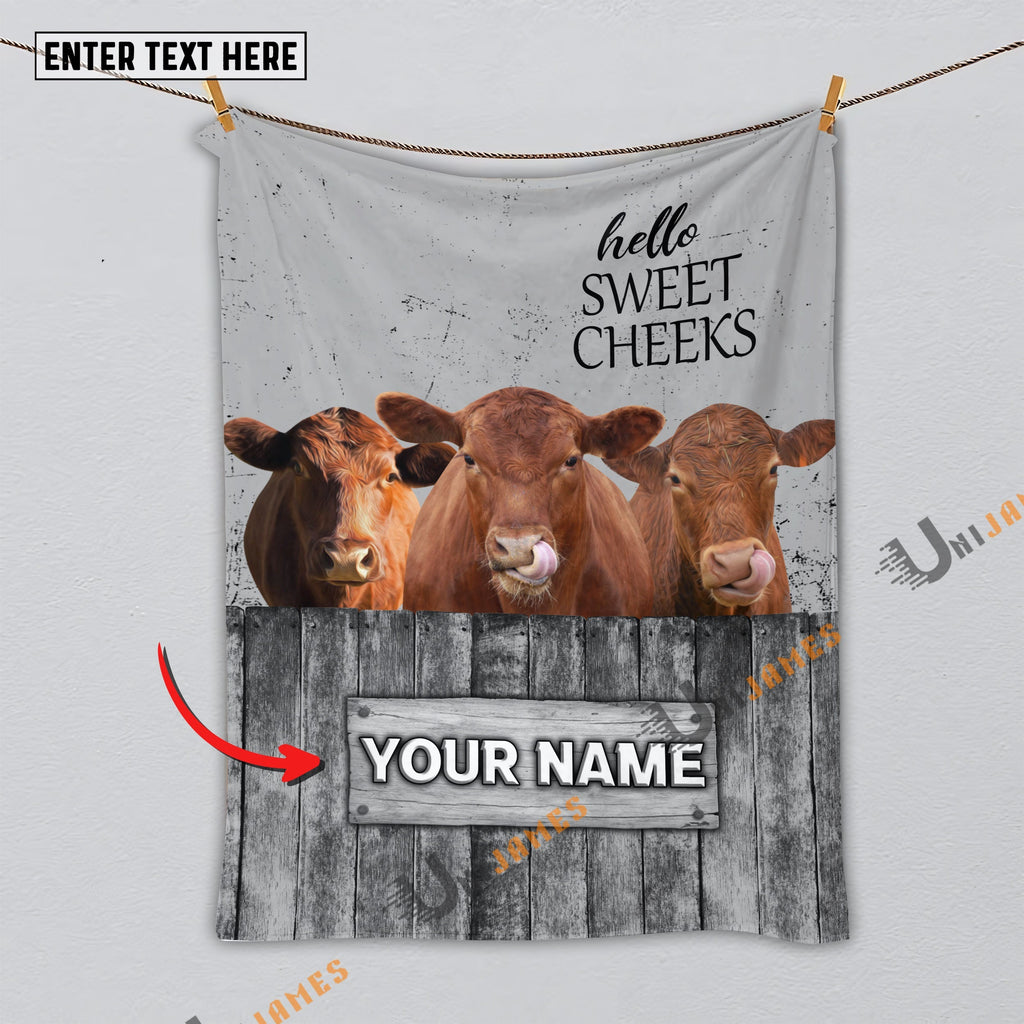 Personalized Name Red Angus Hello Sweet Cheeks Pattern Blanket