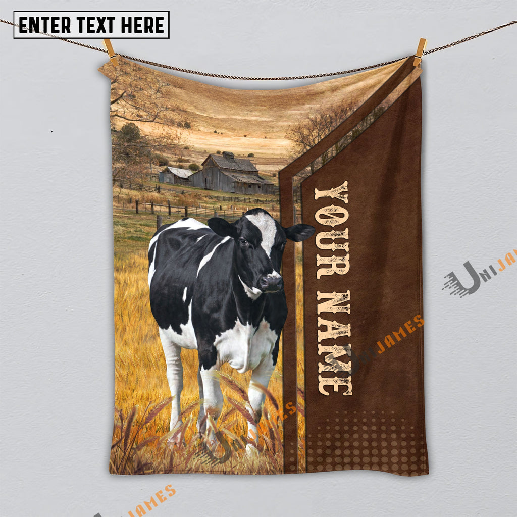 Personalized Name Holstein Farming Life Pattern Blanket
